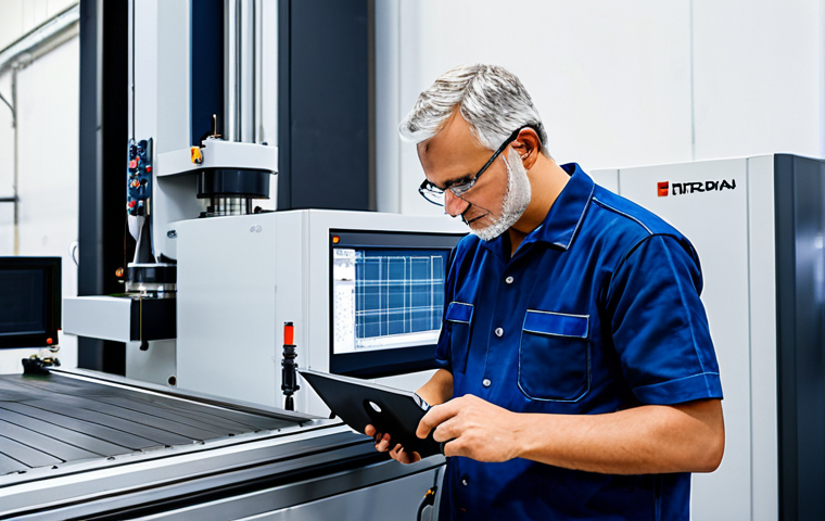 기계공학 기계제작기술 - CNC Machining in a Modern Factory**
"A fully clothed professional engineer observing a CNC machine ...
