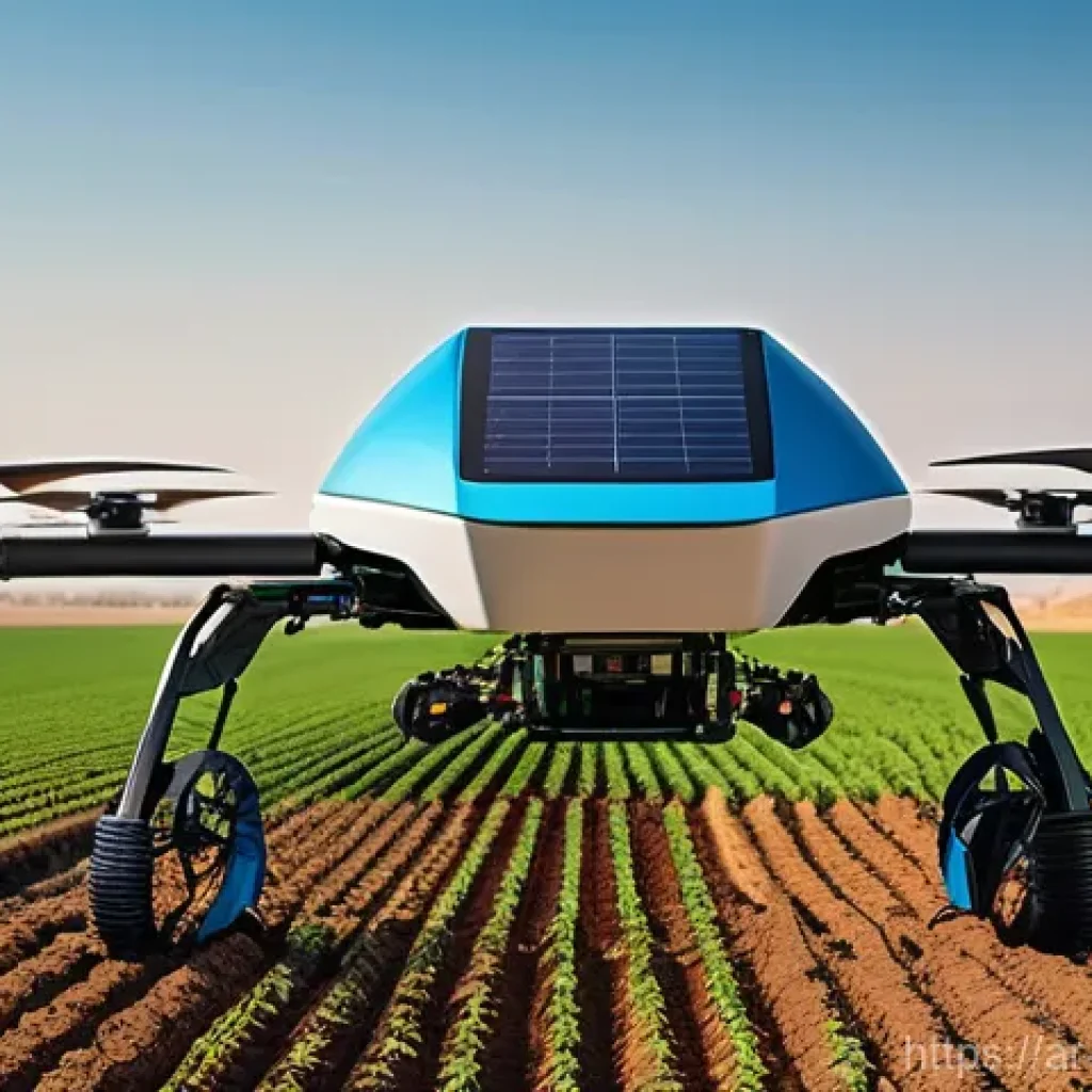 기계공학 로봇기술 - **Prompt:** "A wide, panoramic shot of a technologically advanced, sustainable farm in a vibrant, ar...