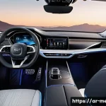 기계공학 자동차디자인 - **Prompt:** A stylish, modern car interior at dusk, bathed in customizable ambient lighting. The cab...