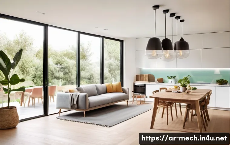 기계공학 열효율 - **Energy-Efficient Smart Home Life:** A bright, modern home interior filled with natural light, wher...